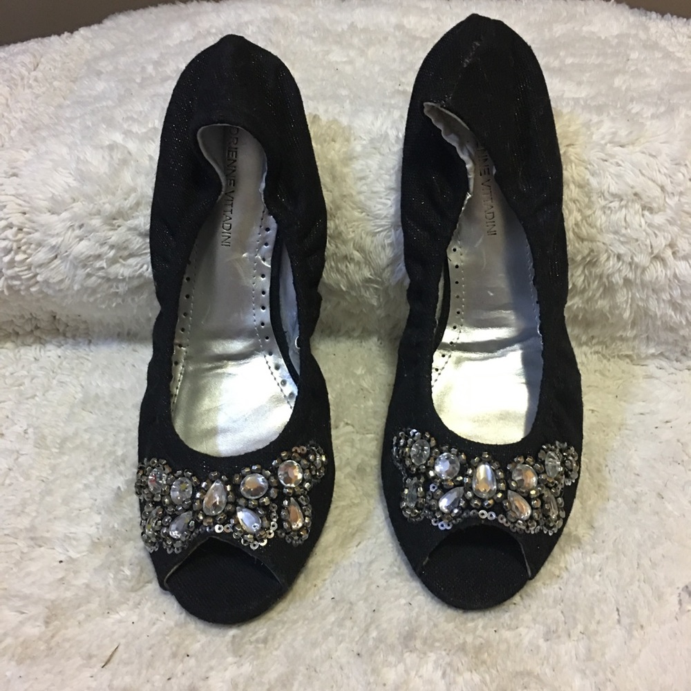 Adrienne Vittadini gems bling ballet peep toe flat very nice Size 8.